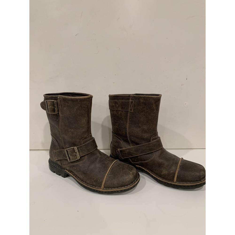 UGG Australia Kensington Moto Boots Distressed Leather Shearling Biker Brown - Picture 7 of 9